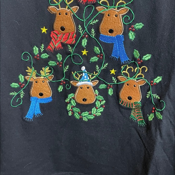 Kim Rogers Black embroidered reindeer tree Christmas Long Sleeve Top - Picture 5 of 6